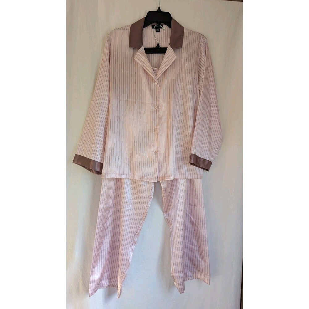 Jones New York Pink Striped Long Sleeve 2Pc Pajama Set Sz M Sleepwear